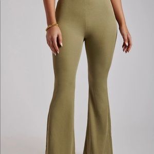 Ribbed Flare Pants in Sage Green